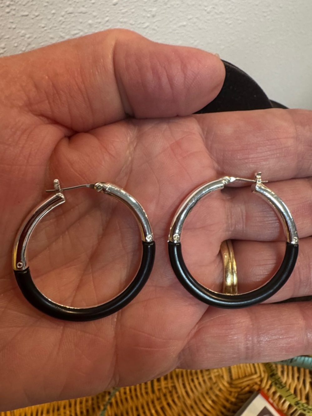 Silver-Black Hoop Earrings - Classic Women's Jewelry